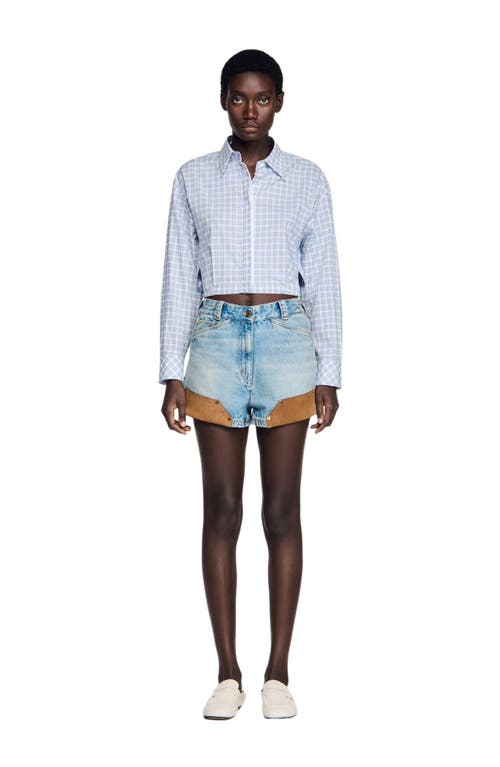 SANDRO SANDRO Denim and suede shorts with rivets