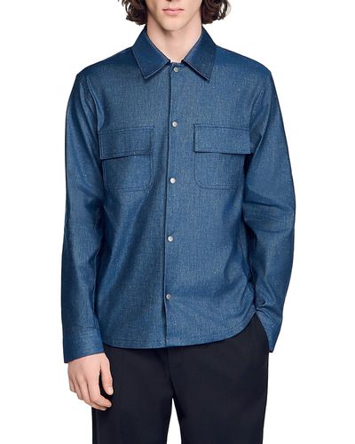 Sandro Sandro Denim Effect Cotton and Linen Shirt