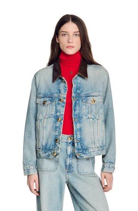SANDRO SANDRO Denim jacket with leather collar