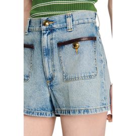 SANDRO SANDRO Denim shorts with leather detail