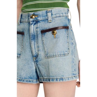SANDRO SANDRO Denim shorts with leather detail
