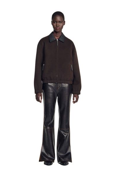 SANDRO SANDRO Double-faced Leather Collar Jacket