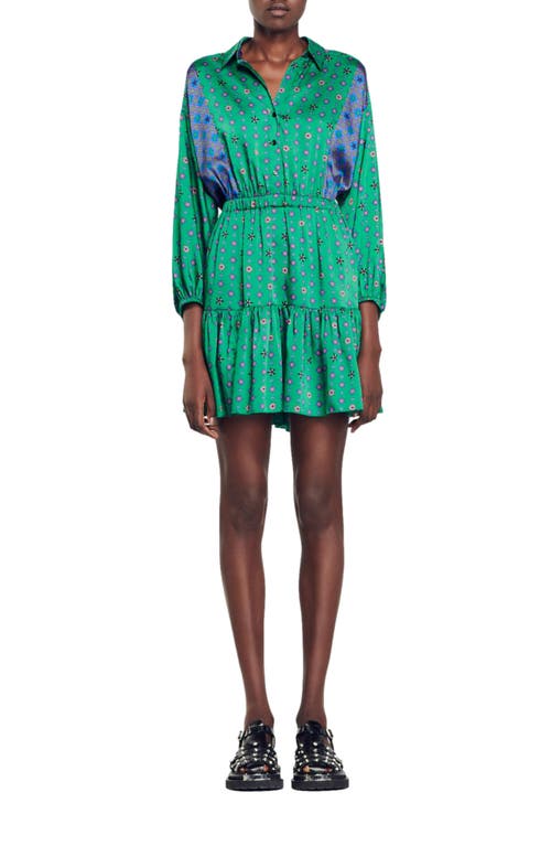 SANDRO SANDRO Edena Mixed Print Satin Shirtdress