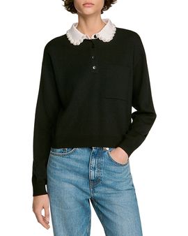 Sandro Sandro Fitzgerald Beaded Polo Collar Sweater