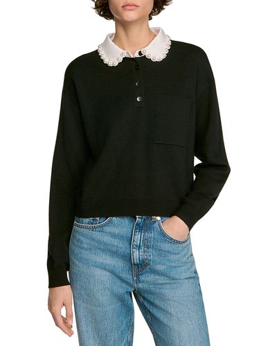 Sandro Sandro Fitzgerald Beaded Polo Collar Sweater