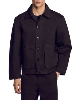 Sandro Sandro Flared Fit Oversized Fit Cotton Denim Jacket