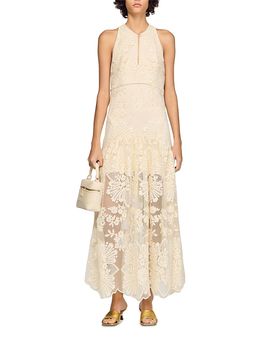 Sandro Sandro Floral Cotton Guipure Maxi Dress