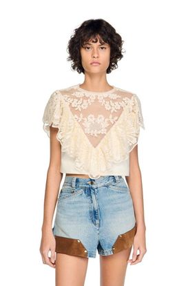 SANDRO SANDRO Floral guipure crop top