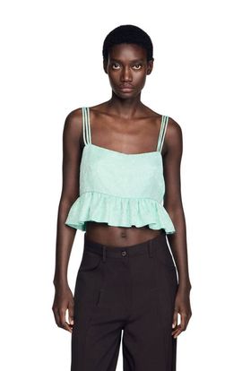 SANDRO SANDRO Floral jacquard ruffled crop top