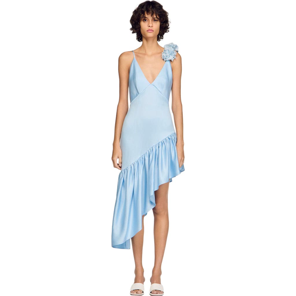 SANDRO SANDRO Flower detail asymmetrical ruffled dress