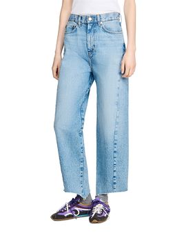 Sandro Sandro Gaston Floral Print High Rise Barrel Jeans in Blue Jean