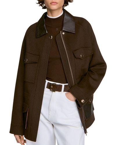 Sandro Sandro Gery Leather Trim Wool Jacket