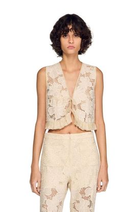 SANDRO SANDRO Guipure ruffle crop top