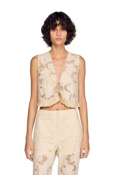 SANDRO SANDRO Guipure ruffle crop top