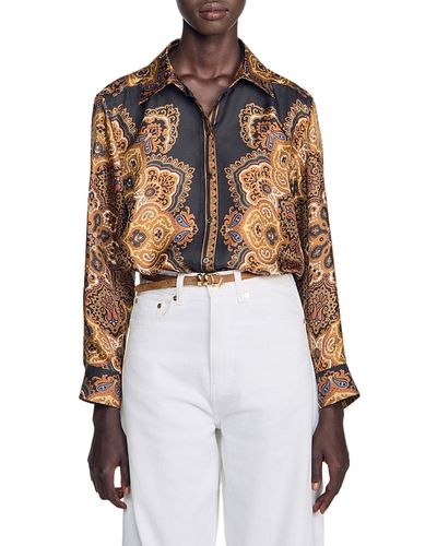 Sandro Sandro Harlow Silk Scarf Print Shirt