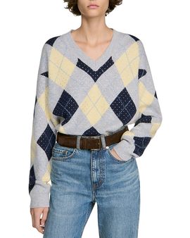 Sandro Sandro Jennie Wool Rhinestone Argyle Sweater
