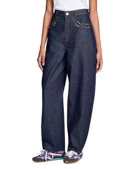 Sandro Sandro Kaja High Rise Metal Bit Barrel Jeans in Blue Jean