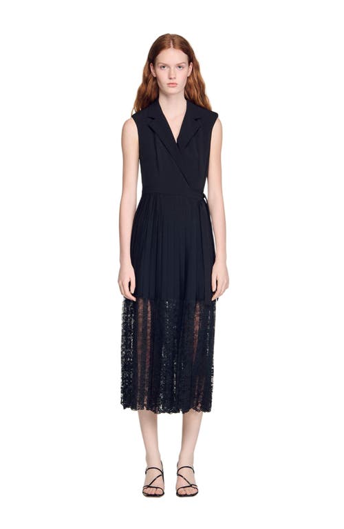 SANDRO SANDRO Lace pleated midi dress