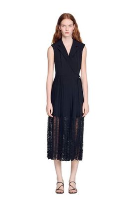 SANDRO SANDRO Lace pleated midi dress