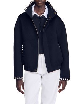 Sandro Sandro Lilian Wool Whipstitch Trim Jacket