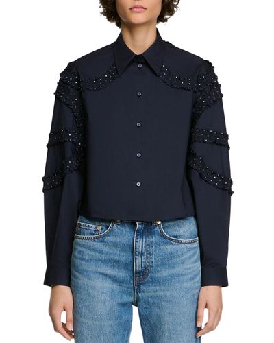 Sandro Sandro Litchi Cotton Rhinestone Trim Shirt