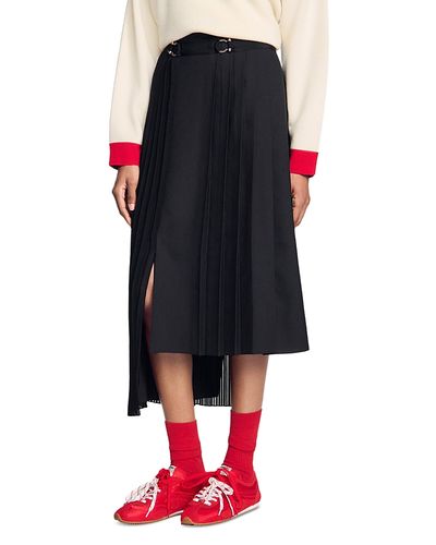 Sandro Sandro Long Asymmetrical Pleated Skirt