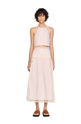 SANDRO SANDRO Long cotton skirt with trim