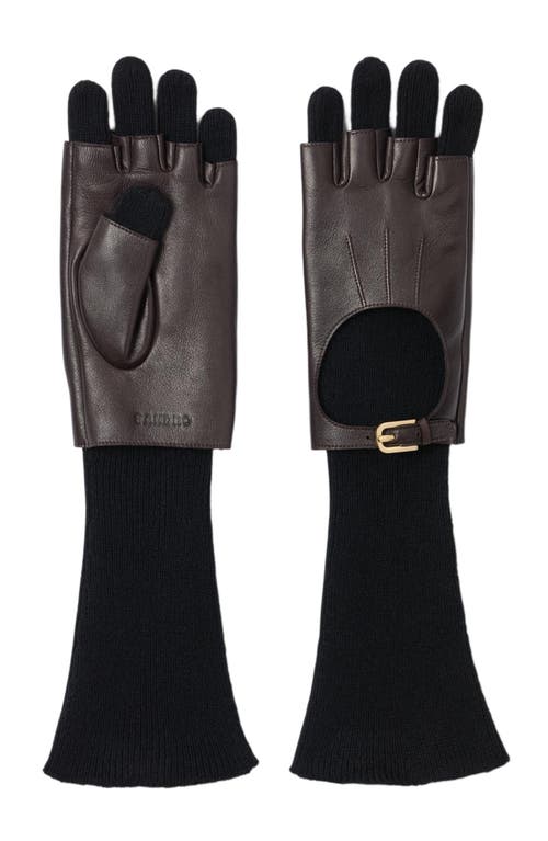 SANDRO SANDRO Long knit and leather gloves