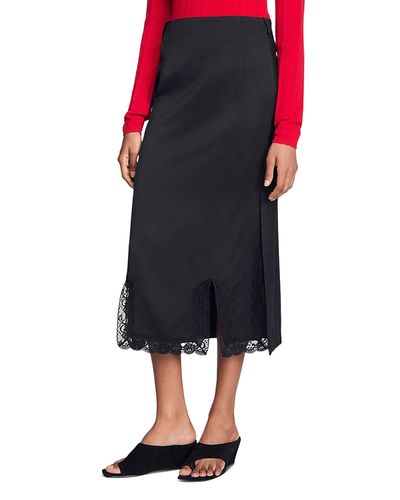 Sandro Sandro Long Mixed Material Lace Skirt