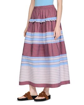 Sandro Sandro Long Striped Cotton Skirt