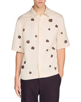 Sandro Sandro Loose Velvet Flowers Floral Shirt