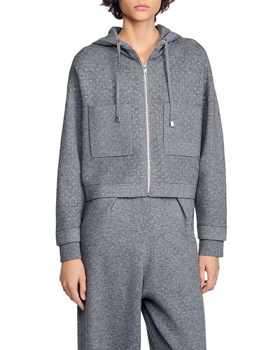 Sandro Sandro Luce Hooded Rhinestone Zip Cardigan