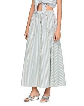 Sandro Sandro Lucia Rhinestone Trim Striped Long Skirt