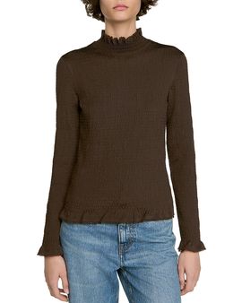 Sandro Sandro Lya Smocked Mock Neck Top