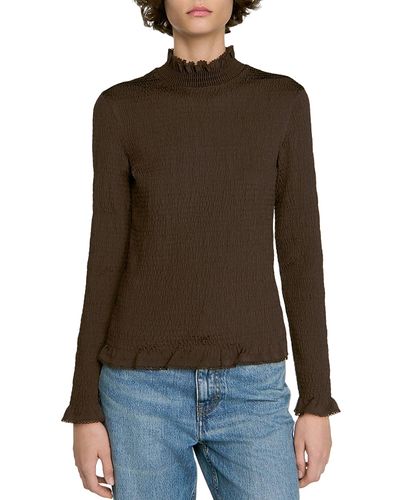Sandro Sandro Lya Smocked Mock Neck Top