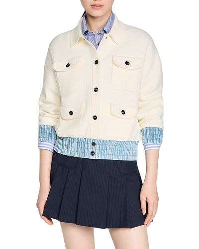 Sandro Sandro Madeen Boucle Denim Trim Cardigan