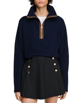 Sandro Sandro Mara Wool & Cashmere Half Zip Sweater