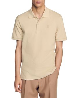 Sandro Sandro Mesh Cotton Polo Shirt with Leather Logo Patch