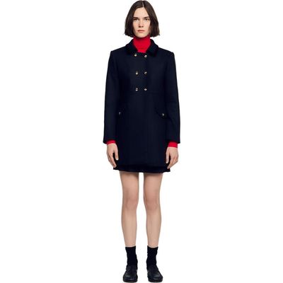 SANDRO SANDRO Mid-length Coat With Velvet Collar