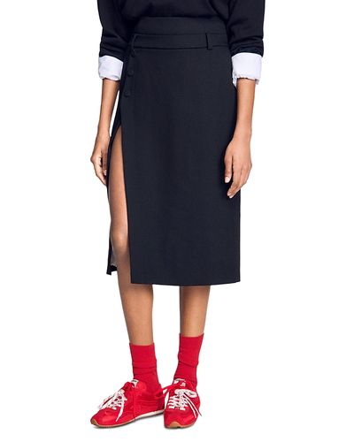 Sandro Sandro Mid Length Slit Wool Skirt