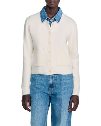 Sandro Sandro Miky Layered Look Denim Collar Cardigan