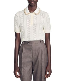 Sandro Sandro Mirabelle Wool Embellished Pointelle Sweater