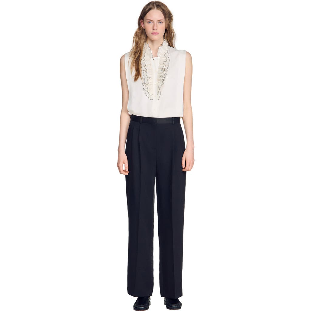 SANDRO SANDRO Mixed-material satin trousers