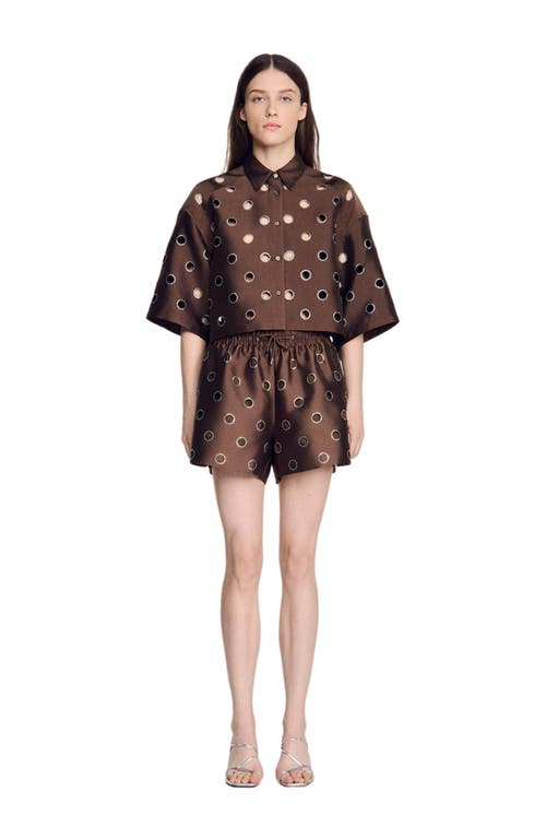 SANDRO SANDRO Oversized shirt with rhinestones holes
