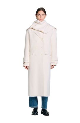 SANDRO SANDRO Oversized Wool Coat with removable scarf