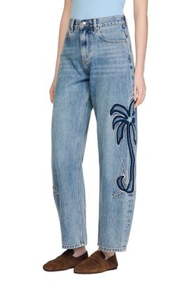 SANDRO SANDRO Palm-embroidered wide barrel jeans