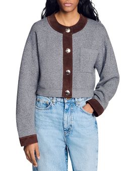 Sandro Sandro Parker Suede Trim Cardigan Sweater