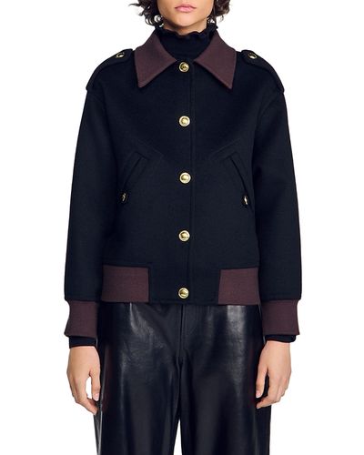 Sandro Sandro Preston Wool Contrast Trim Jacket