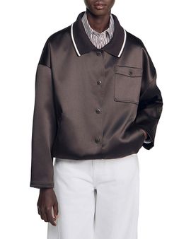 Sandro Sandro Quinn Satin Polo Collar Jacket