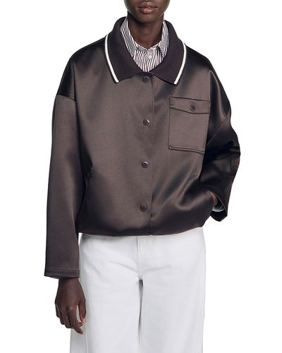 Sandro Sandro Quinn Satin Polo Collar Jacket